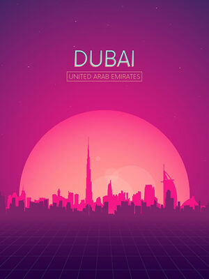 Neon Dubai Skyline Poster