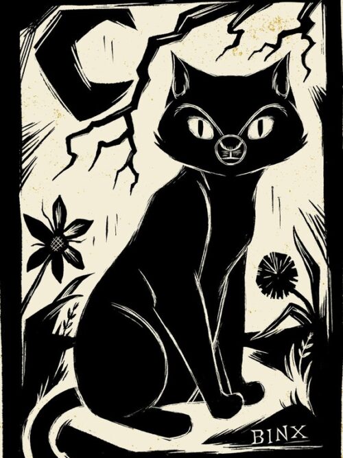 Bink Woodcut Moon Halloween Poster