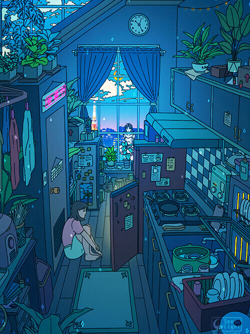 Blue Kitchen Pop Pastel Poster