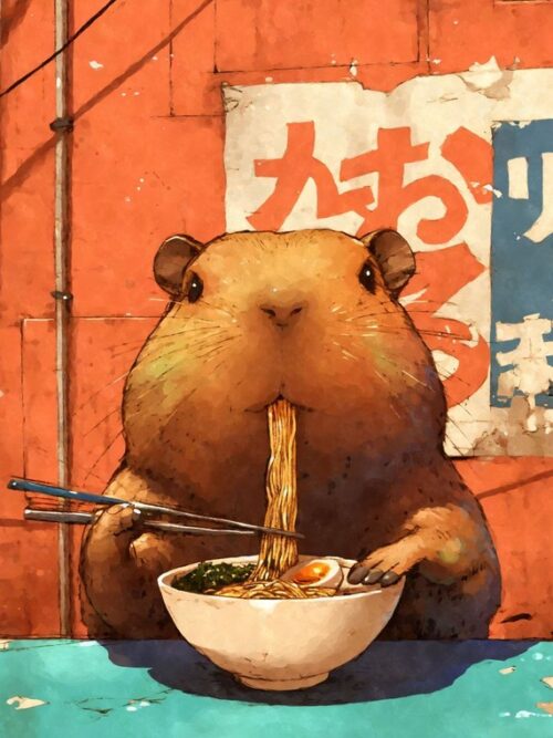 Capybara Ramen Noodles Poster