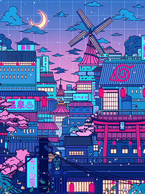 Cyberpunk Konoha Pop Pastel Poster