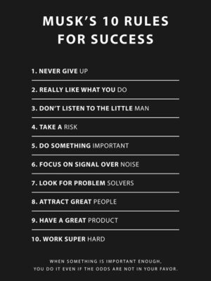 Elon Musk 10 Rules to Success motivational Quote Poster