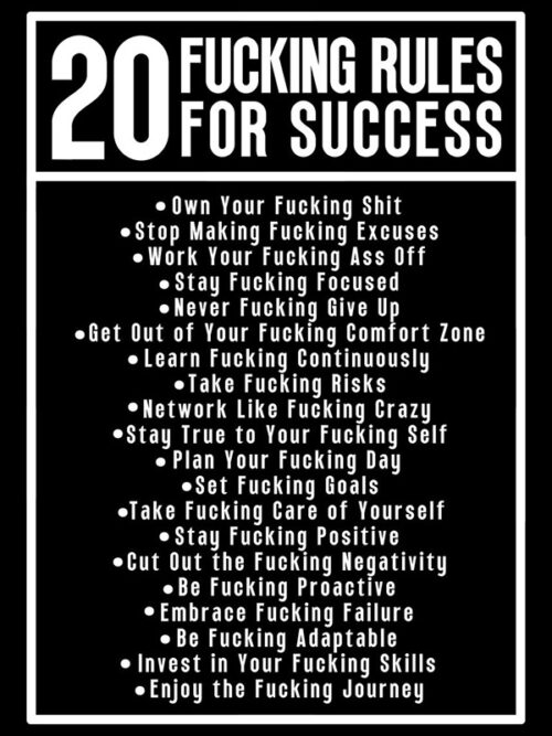 20 Fucking Rules for Success motivational Quote Poster