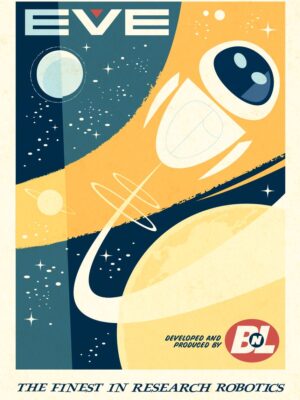 Flying Eve Retro Robotics Poster