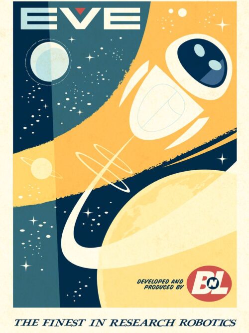 Flying Eve Retro Robotics Poster