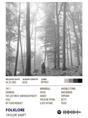 Folklore By Taylor Swift Album Poster