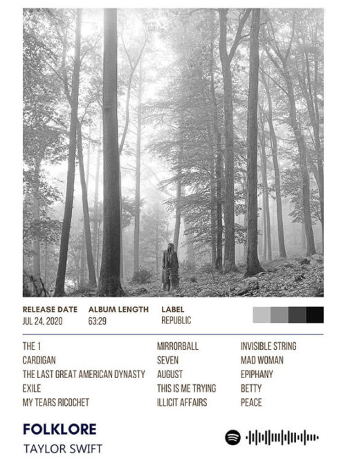Folklore By Taylor Swift Album Poster