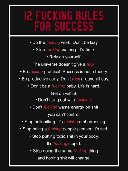 12 Fucking Rules for Success motivational Quote Poster