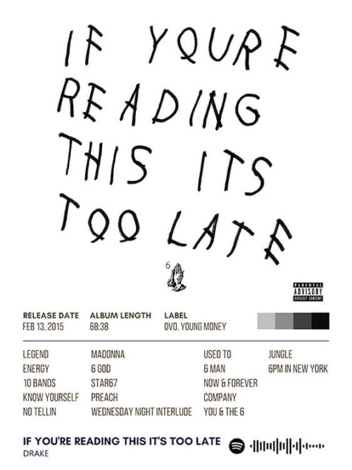 If You Are Reading This Its Too Late By Drake Music Album Poster