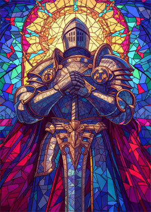 Majestic paladin in full armor holding a sword Poster