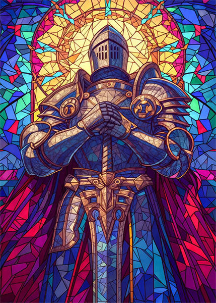 Majestic paladin in full armor holding a sword Poster