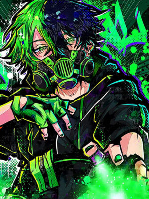 Masked Vantablack Boy on neon green anime Comic Poster