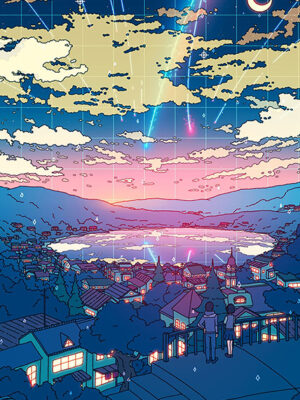 Meteor Shower City Pop Pastel Poster
