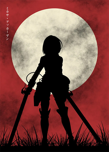 Mikasa Ackerman Attack on Titan Silhouette Anime Poster