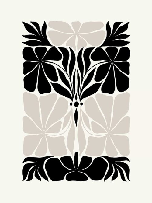 Minimalistic Black And Grey Floral Pattern Poster