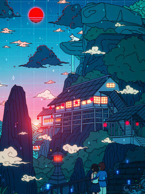 Mononoke Sunset Pop Pastel Poster