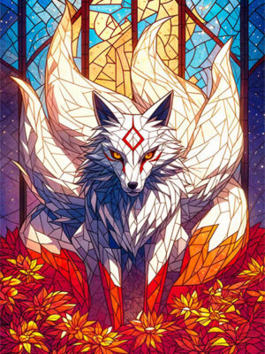 Mystical nine tailed kitsune with glowing eyes Poster