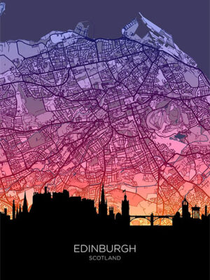 Neon Edinburgh Skyline Scotland Maps Poster