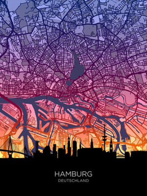 Neon Hamburg Skyline Deutschland Maps Poster