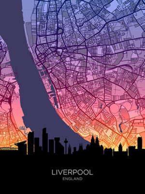 Neon Liverpool Skyline England Maps Poster
