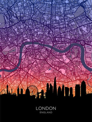 Neon London Skyline England Maps Poster