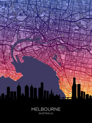 Neon Melbourne Skyline Australia Maps Poster