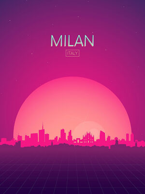 Neon Milan Skyline Poster