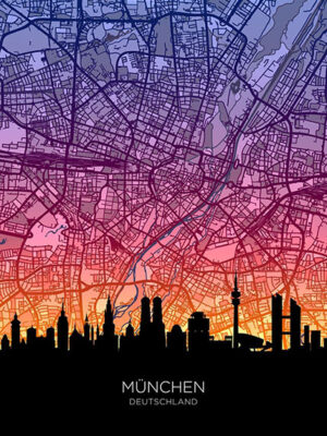 Neon Munchen Skyline Deutschland Maps Poster