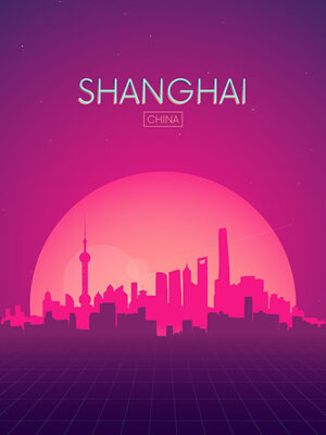 Neon Shanghai Skyline Poster