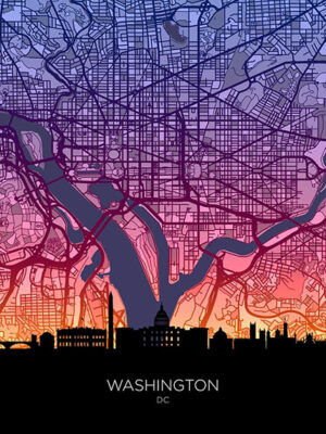 Neon Washington DC Skyline United States of America Maps Poster