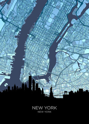 New York Skyline United States of America Maps Poster