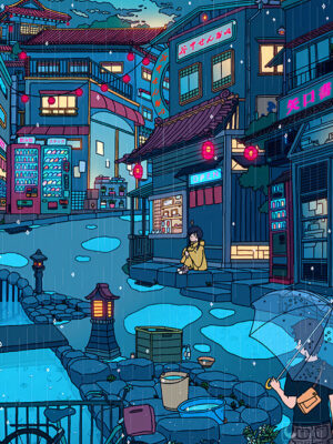 Rainy Day Encounter Pop Pastel Poster