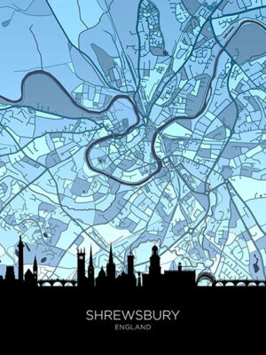 Shrewsbury Skyline England Maps Poster