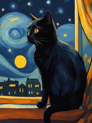 Starry Night Black Cat Poster