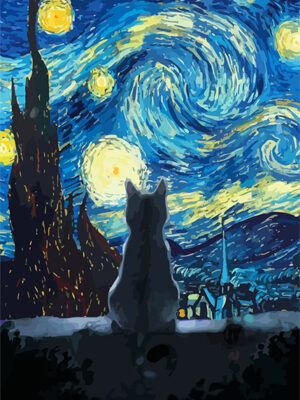 Starry Night Black Cat View Poster