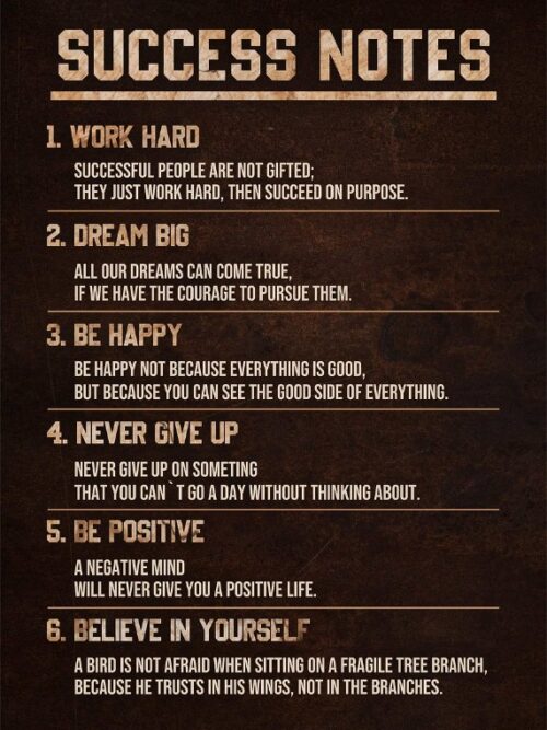 Success Notes Metal Wood Poster