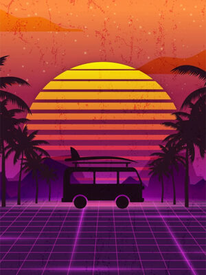 Summer Retro Wave Sunset Poster