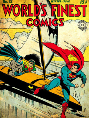 Superman Skating on Ice with Batman and Robin Comic Poster