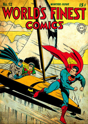 Superman Skating on Ice with Batman and Robin Comic Poster