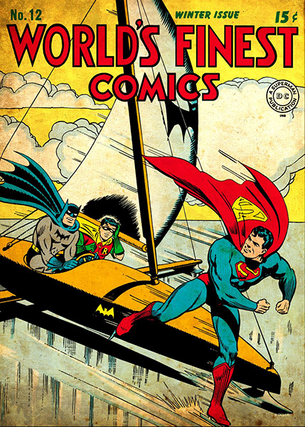 Superman Skating on Ice with Batman and Robin Comic Poster