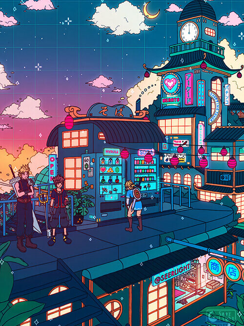 Town Square Pop Pastel Poster