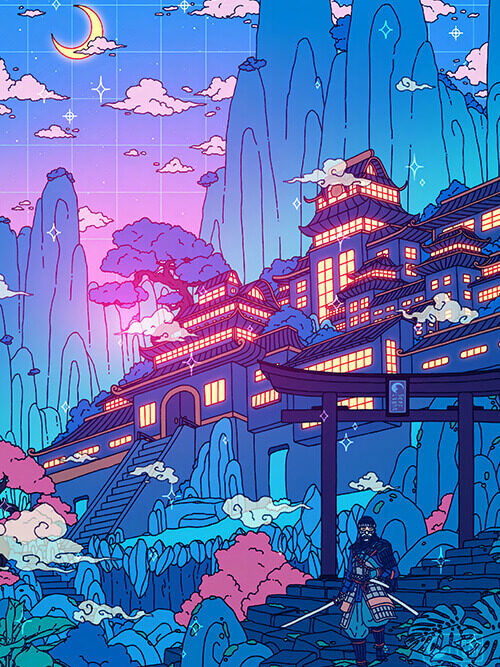 Tsushima Mountains Pop Pastel Poster