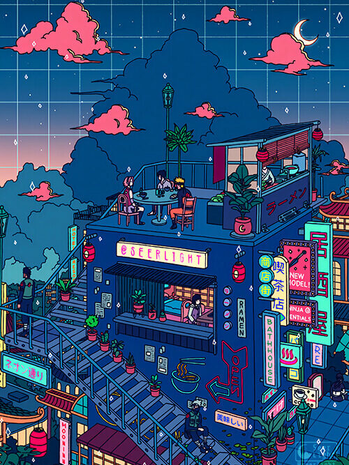 Village Hidden In Neon Pop Pastel Poster