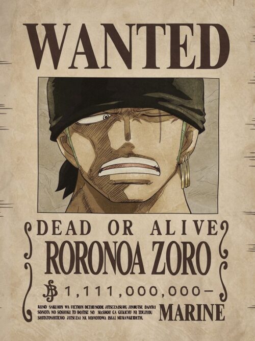 Wanted Roronoa Zoro One Piece Poster