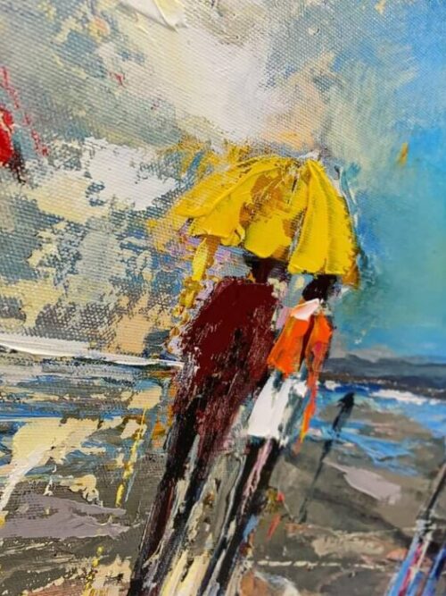 Yellow Umbrella Couple in Rain Poster