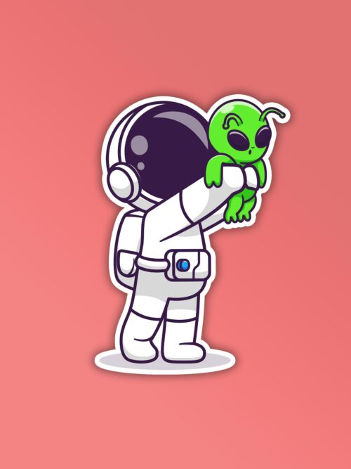 Astronaut Holding Baby Alien Sticker