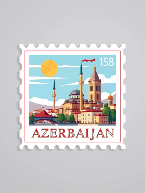 Azerbaijan Historic Cityscape Post Stamp Travels Stickers