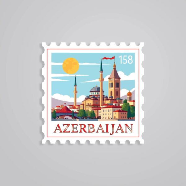 Azerbaijan Historic Cityscape Post Stamp Travels Stickers