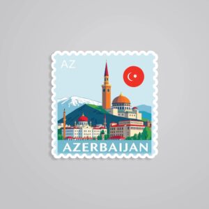 Azerbaijan Scenic Mountains Post Stamp Travels Stickers