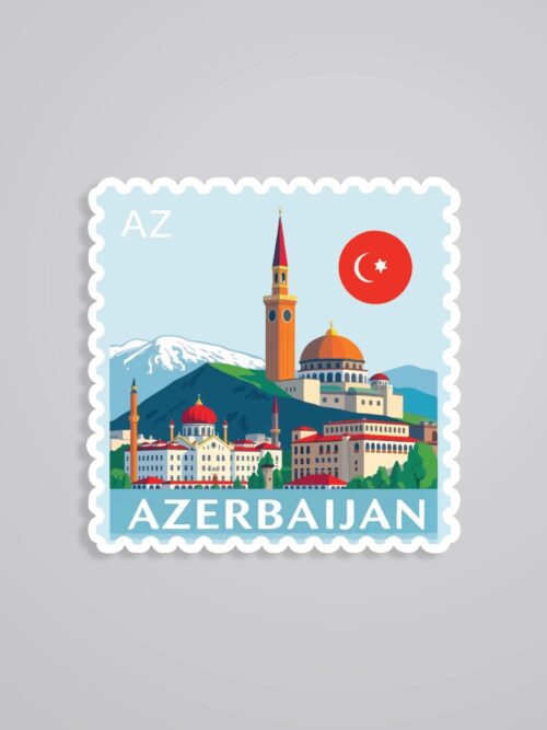 Azerbaijan Scenic Mountains Post Stamp Travels Stickers